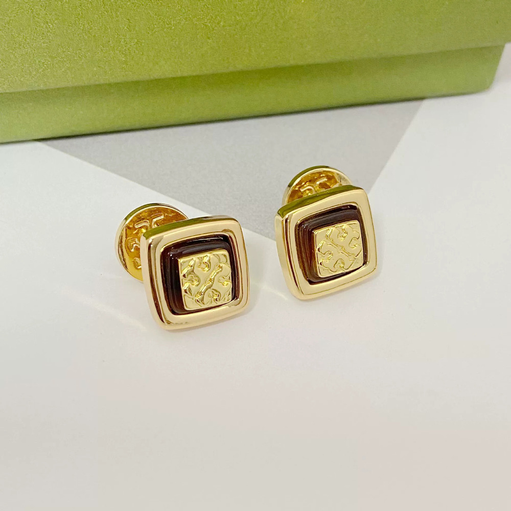 Tory Burch Geometric Square Metal Stud Earrings